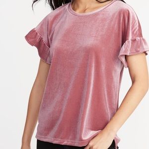 Old Navy Pink Velvet Ruffle Top